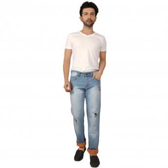 Denim Vistara Men's Ice Blue Damage Jeans