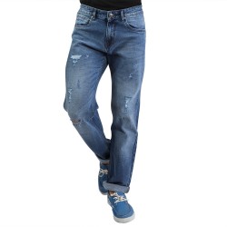 Denim Vistara Men's Dark Blue Torn Ripped Slim Fit Jeans