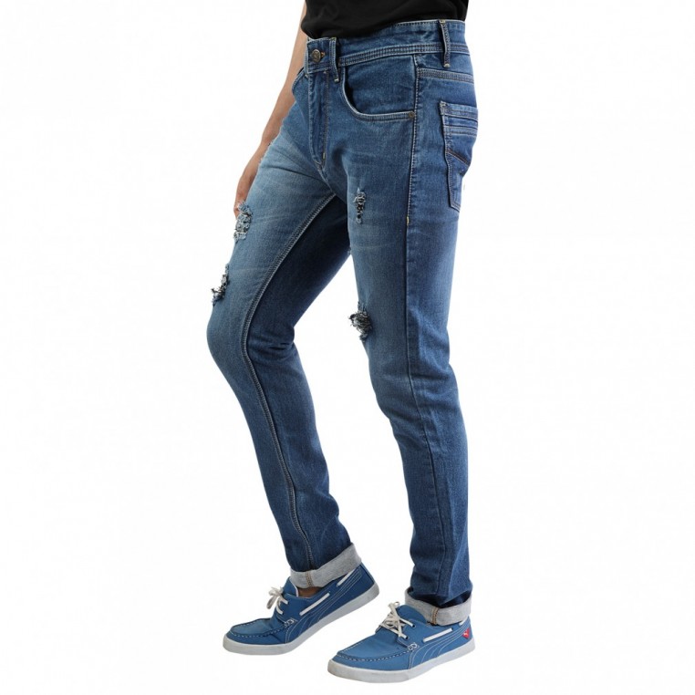 Buy HIGH STATUS , Casual Men's Light Damage Slim Fit Jeans (30, Light Blue)  at Amazon.in