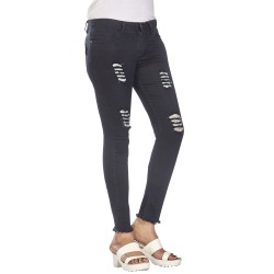 Denim Vistara Women Damage Slim Fit Black Jeans