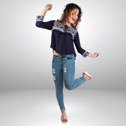 Women Blue Damage Jeans