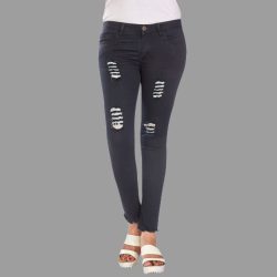 Denim Vistara Women Damage Slim Fit Black Jeans