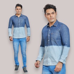 Men Blue Faded Casual Denim Shirt